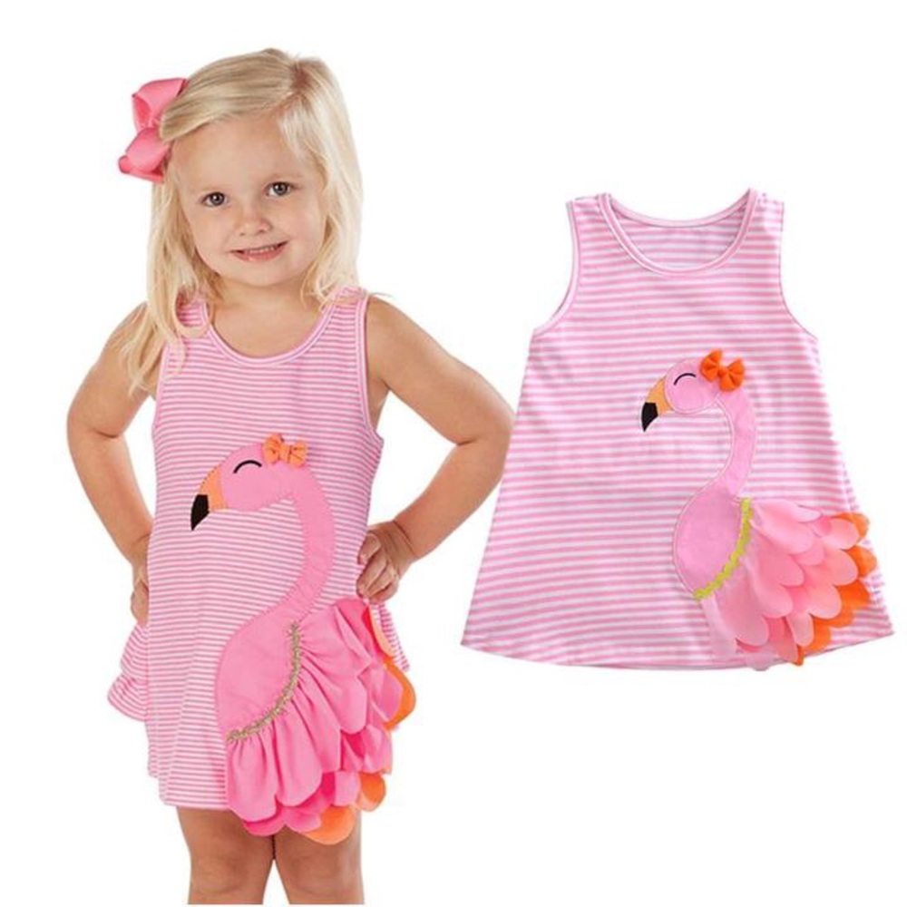 Girls Striped Flamingo Dress
